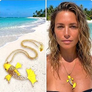 Gold Plated yellow crystal crystal coi fish pendant necklace